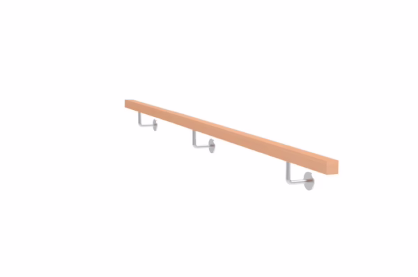 Drevené madlo BUK - CINK a nerezové držiaky, JP40x40mm/L2500mm
