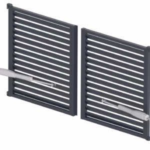 Hliníková žalúziová dvojkrídlová brána s kosodĺžnikovou výplňou 20x105 mm, s pohonom SWING, Antracit R7016 - SET